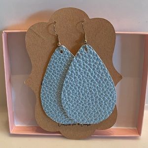 Lightweight pale blue leather teardrop earring. Brand new.